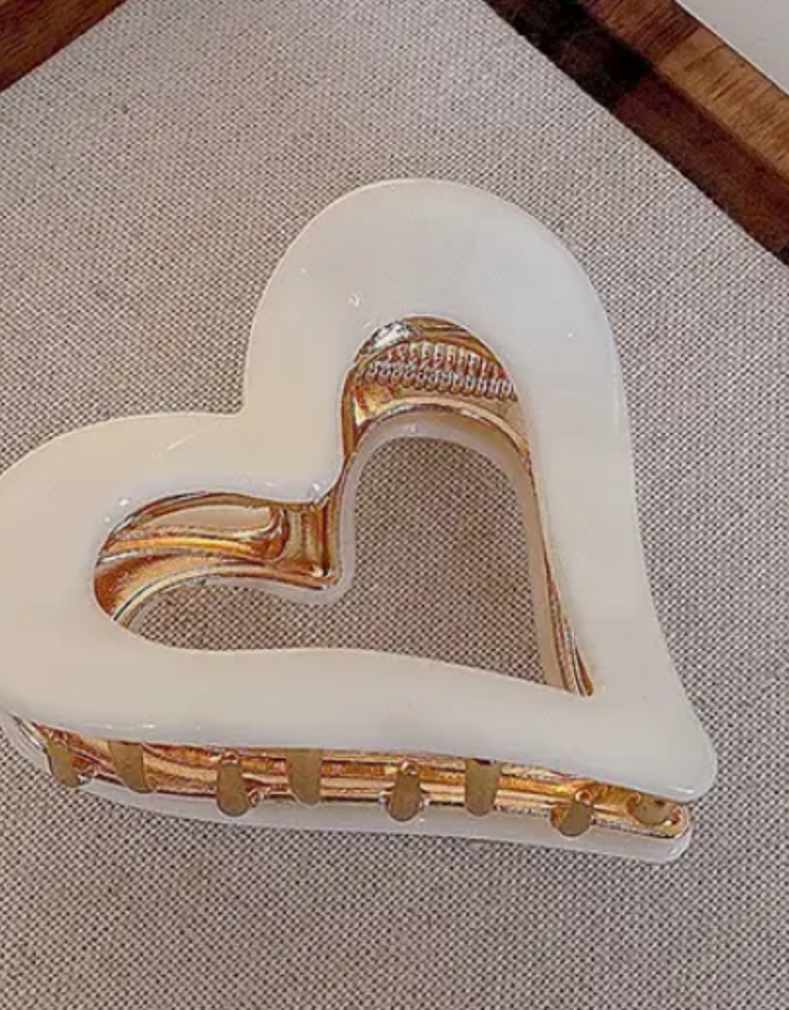 Cream and Gold Heart Claw Clip