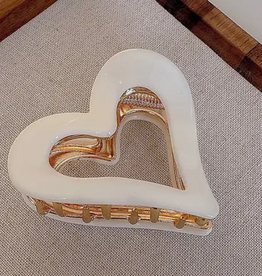 Cream and Gold Heart Claw Clip