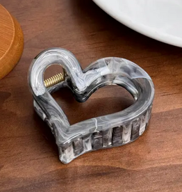 Grey Marble Heart Claw Clip