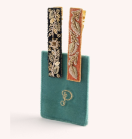 Navy and Tangerine Leaves (Teal) Hair Clip