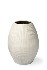 Small Pearl White Reyan Ceramic Striped Vase H21" Reg $399 Now $199
