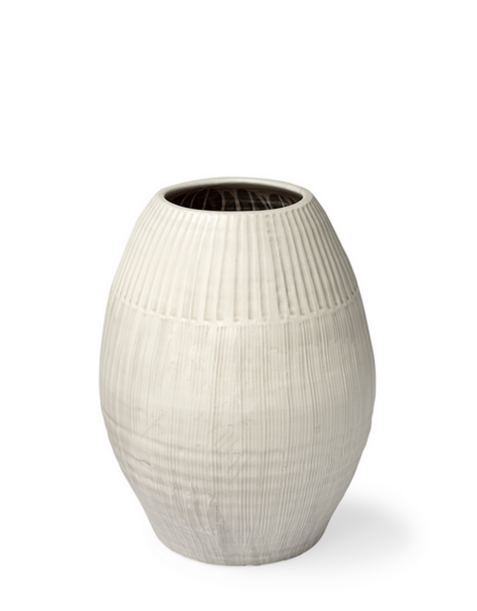 Small Pearl White Reyan Ceramic Striped Vase H21" Reg $399 Now $199
