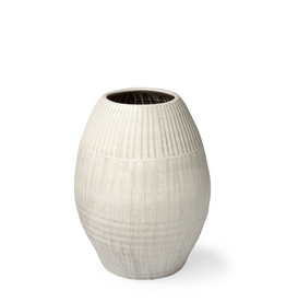 Small Pearl White Reyan Ceramic Striped Vase H21" Reg $399 Now $199