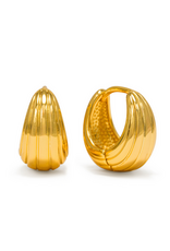 Groove Tear Drop Hoop Earrings - Gold