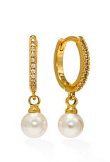CZ Amari Pearl Huggie Hoop Earrings - Gold