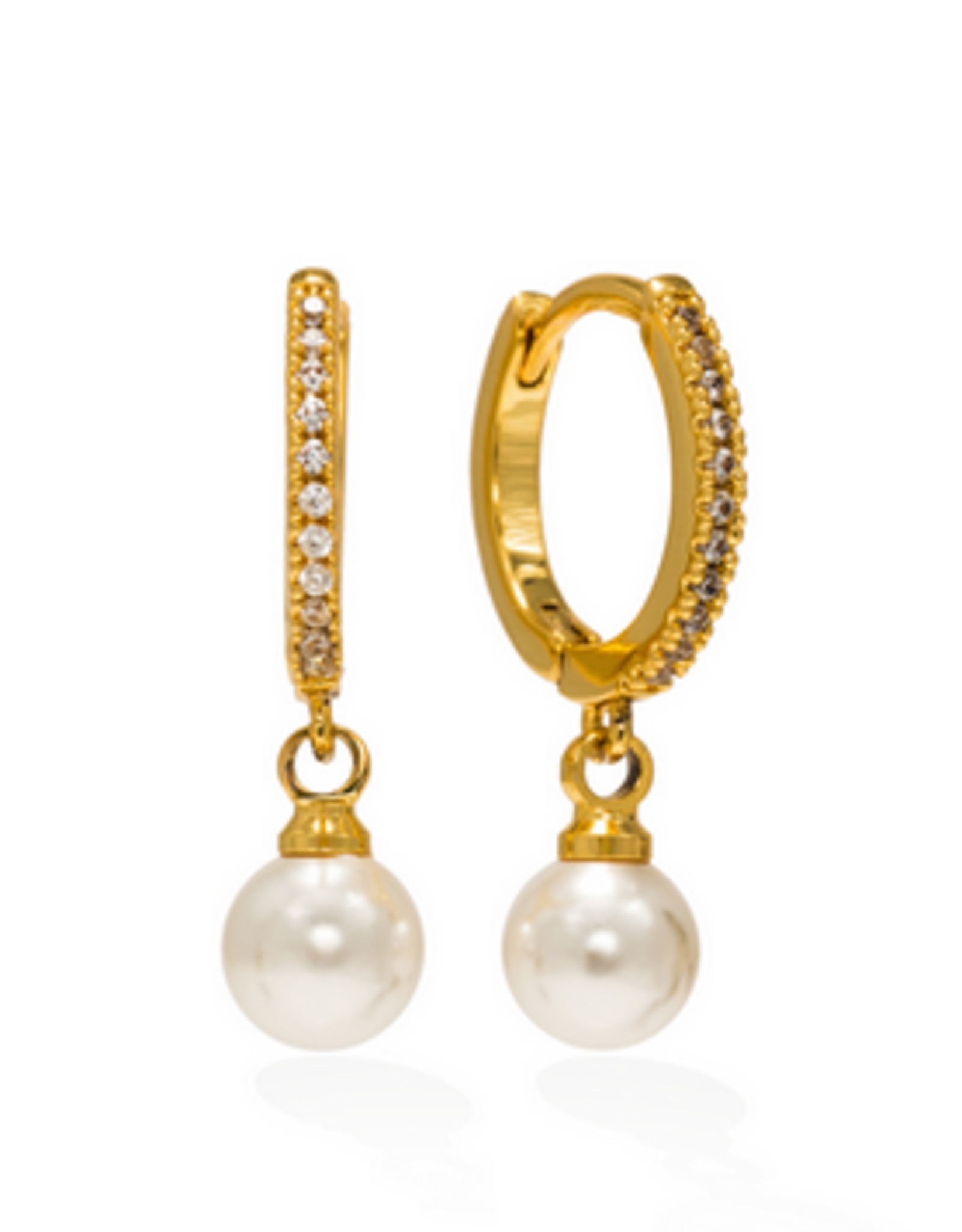CZ Amari Pearl Huggie Hoop Earrings - Gold