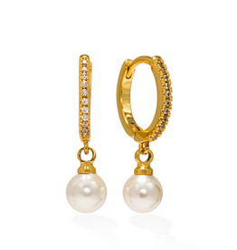 CZ Amari Pearl Huggie Hoop Earrings - Gold