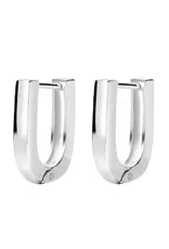 Lisbon U-Shape Bar Huggie Earrings - Silver