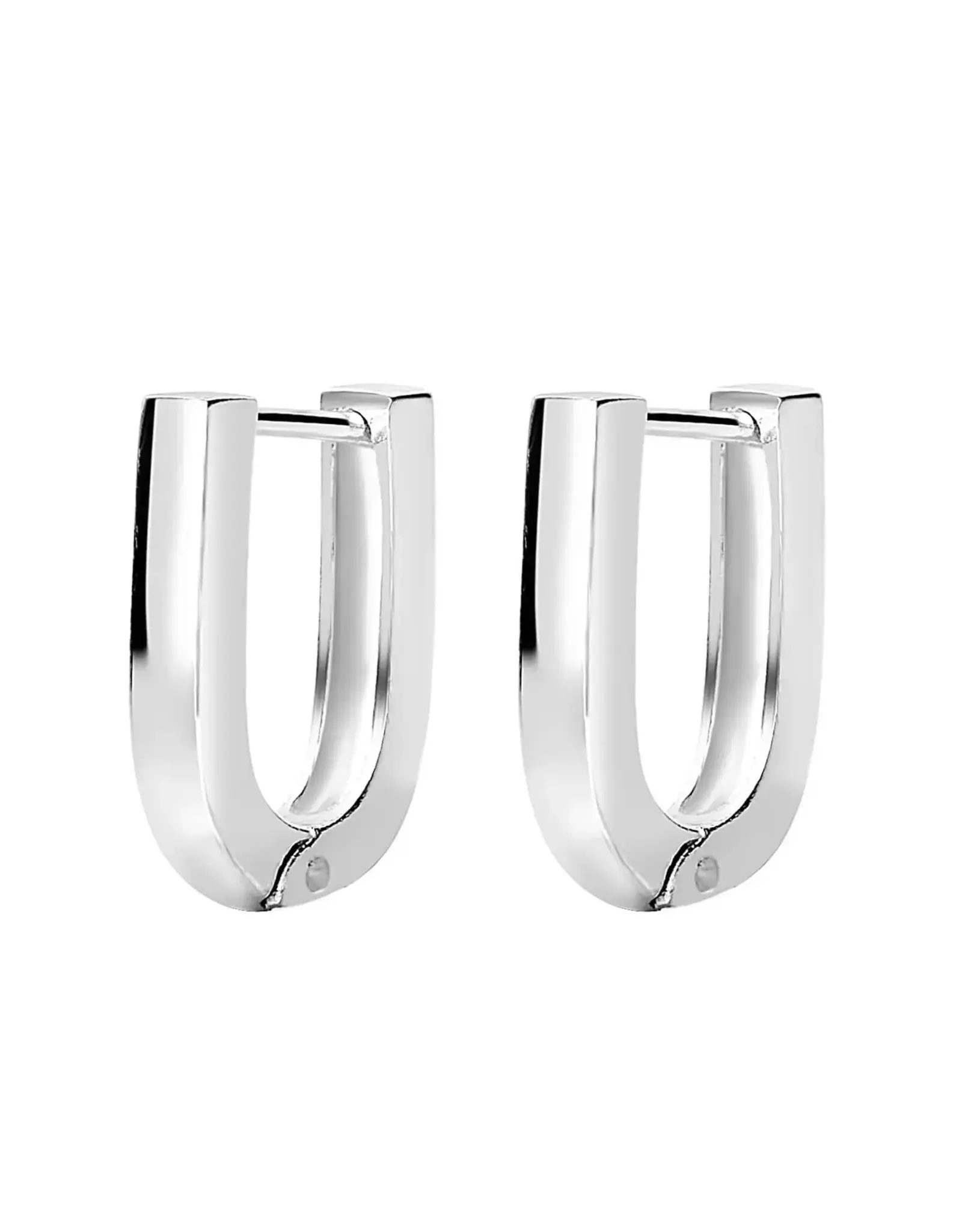Lisbon U-Shape Bar Huggie Earrings - Silver