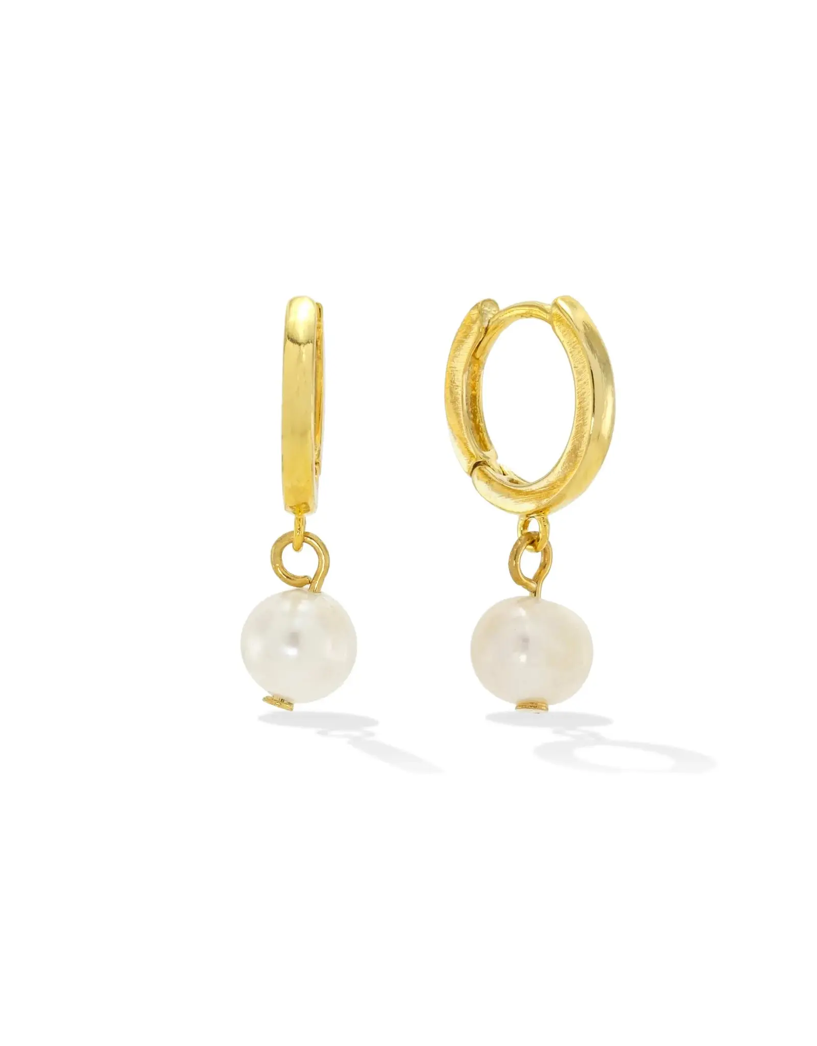 Amari Pearl Huggie Drop Hoop Earrings - Gold