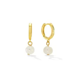 Amari Pearl Huggie Drop Hoop Earrings - Gold