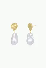 Abstract Pearl and Gold Drop Earrings