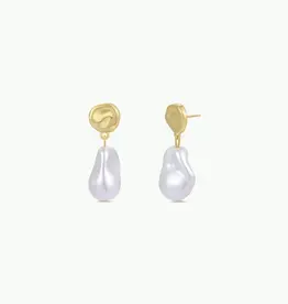 Abstract Pearl and Gold Drop Earrings
