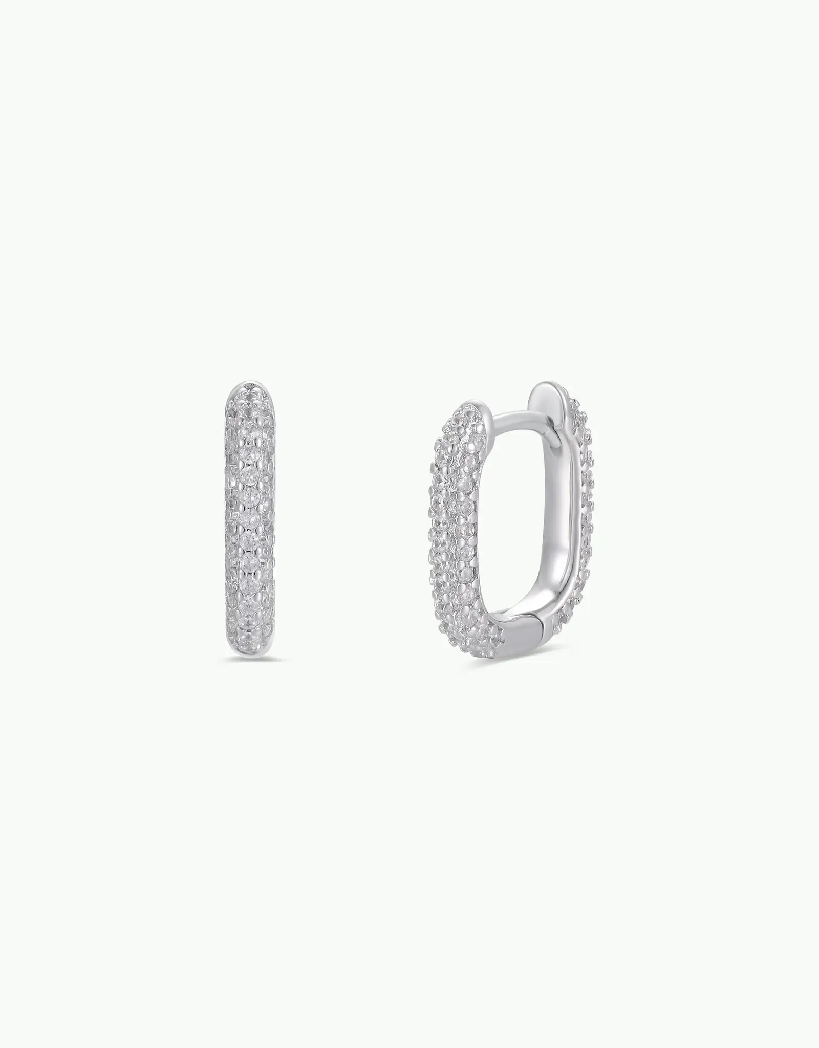 Silver Hoop Earrings - Pave