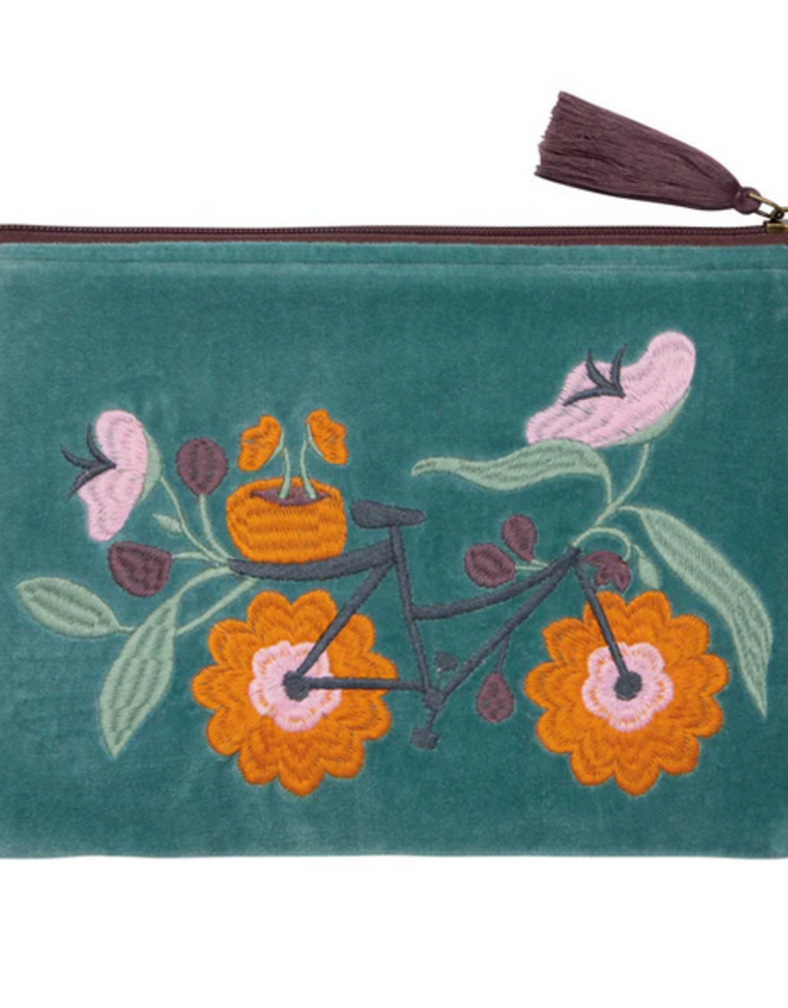 Petal Power Embroidered Flat Pouch L7" W9.75"