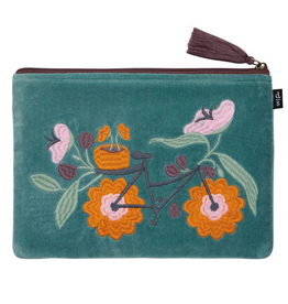 Petal Power Embroidered Flat Pouch L7" W9.75"