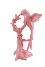 Pink Resin Hummingbird on Branch with Flower