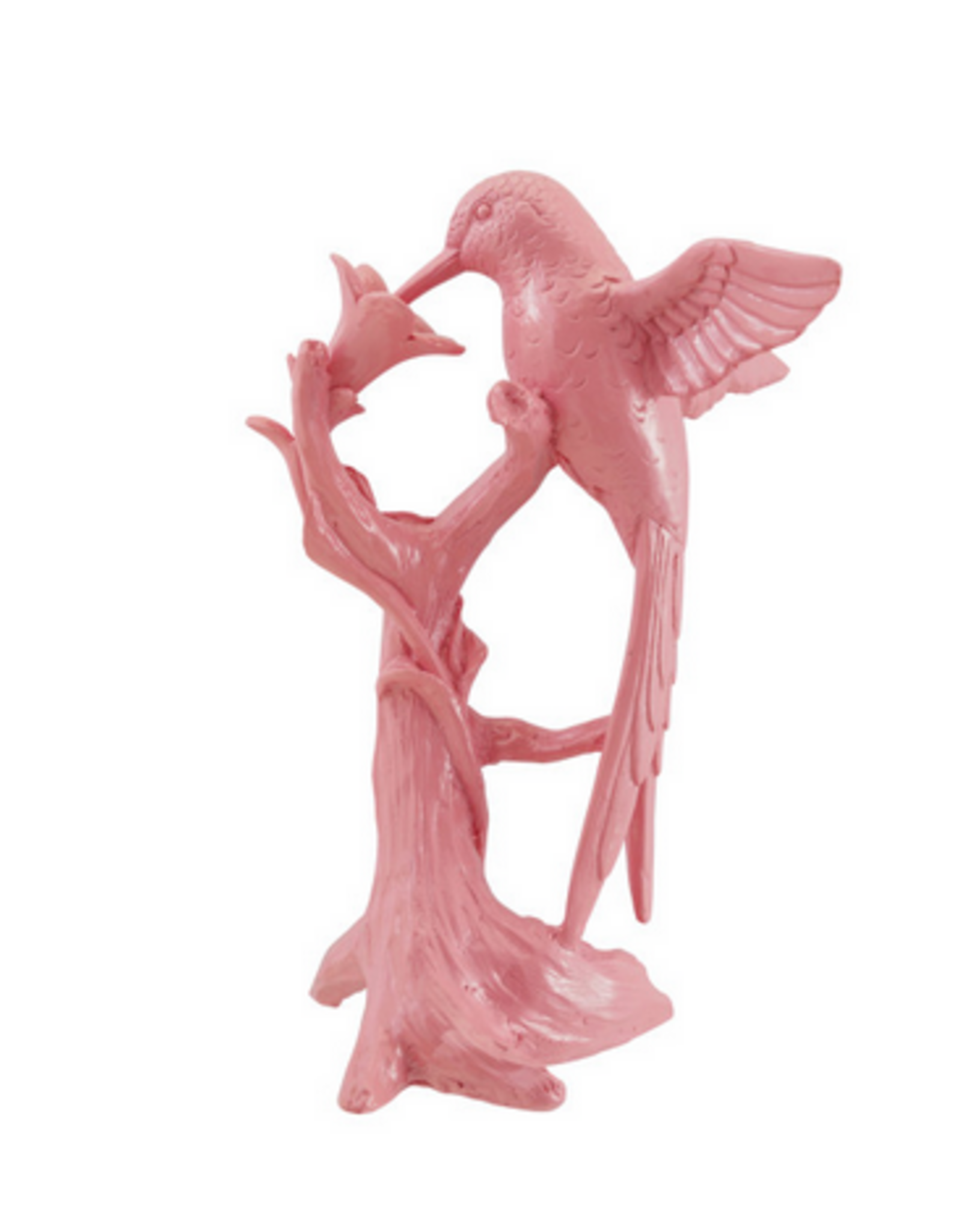 Pink Resin Hummingbird on Branch with Flower