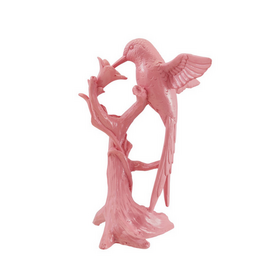 Pink Resin Hummingbird on Branch with Flower