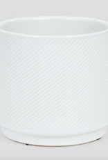 Matte White Lecy Diagonal Stripes Pot