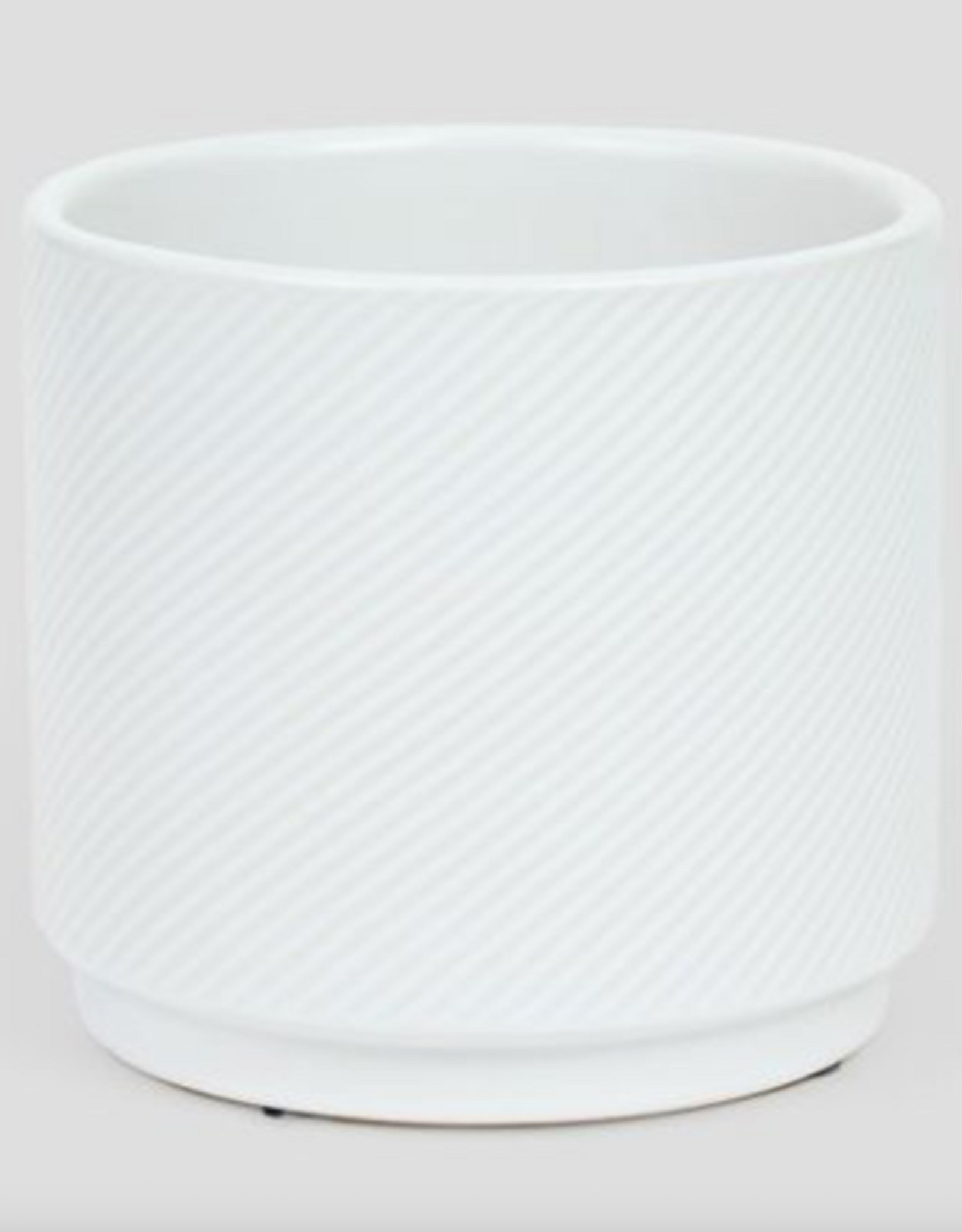 Matte White Lecy Diagonal Stripes Pot