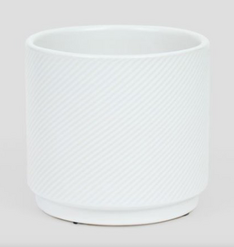 Matte White Lecy Diagonal Stripes Pot