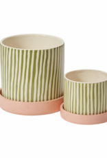 Green Striped Melancia Pot with Saucer