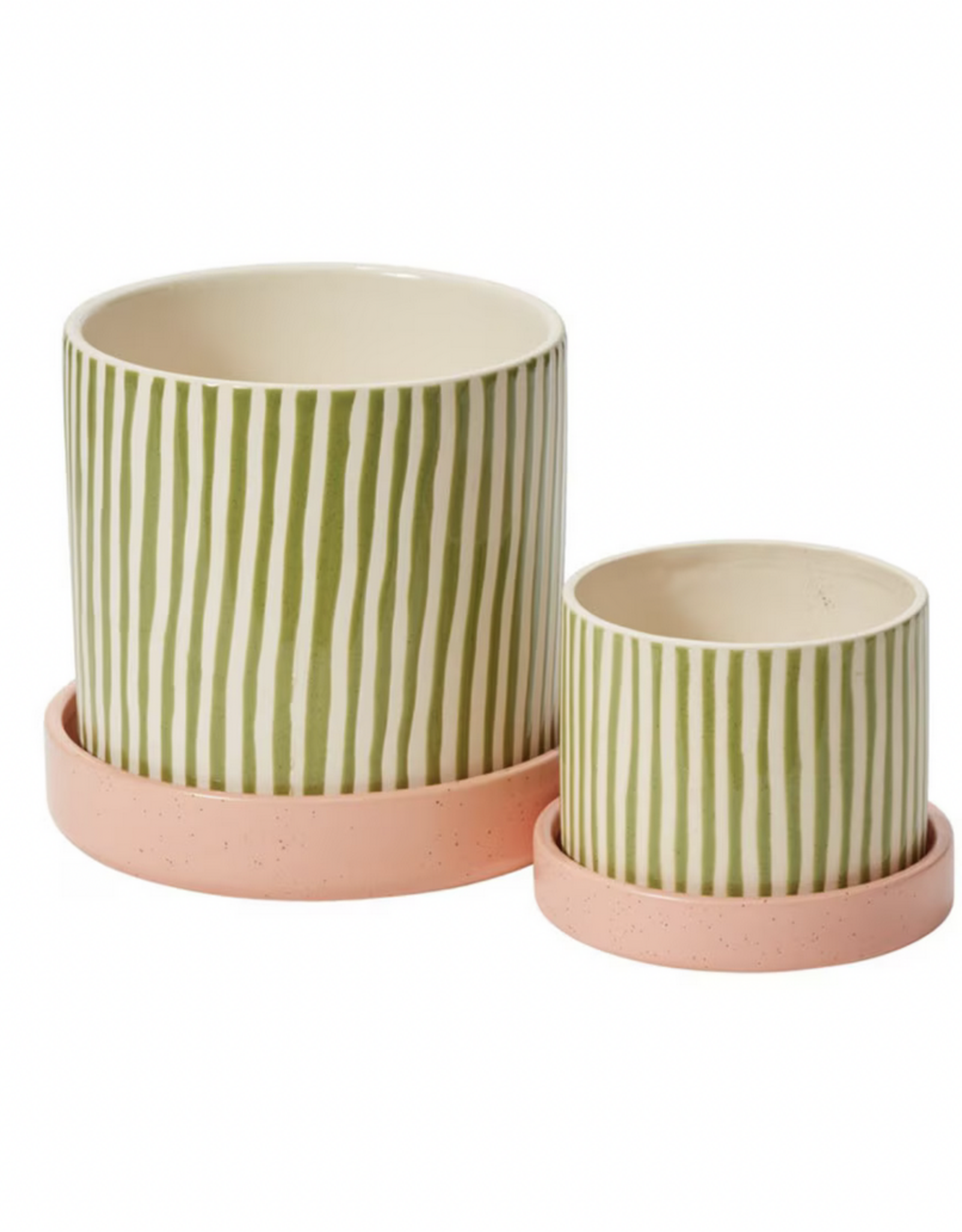 Green Striped Melancia Pot with Saucer
