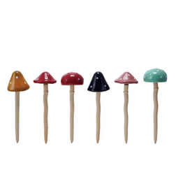 Mushroom Stoneware Plant Stake H7.5" - Assorted