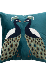 Embroidered Peacocks Velvet Pillow L18"