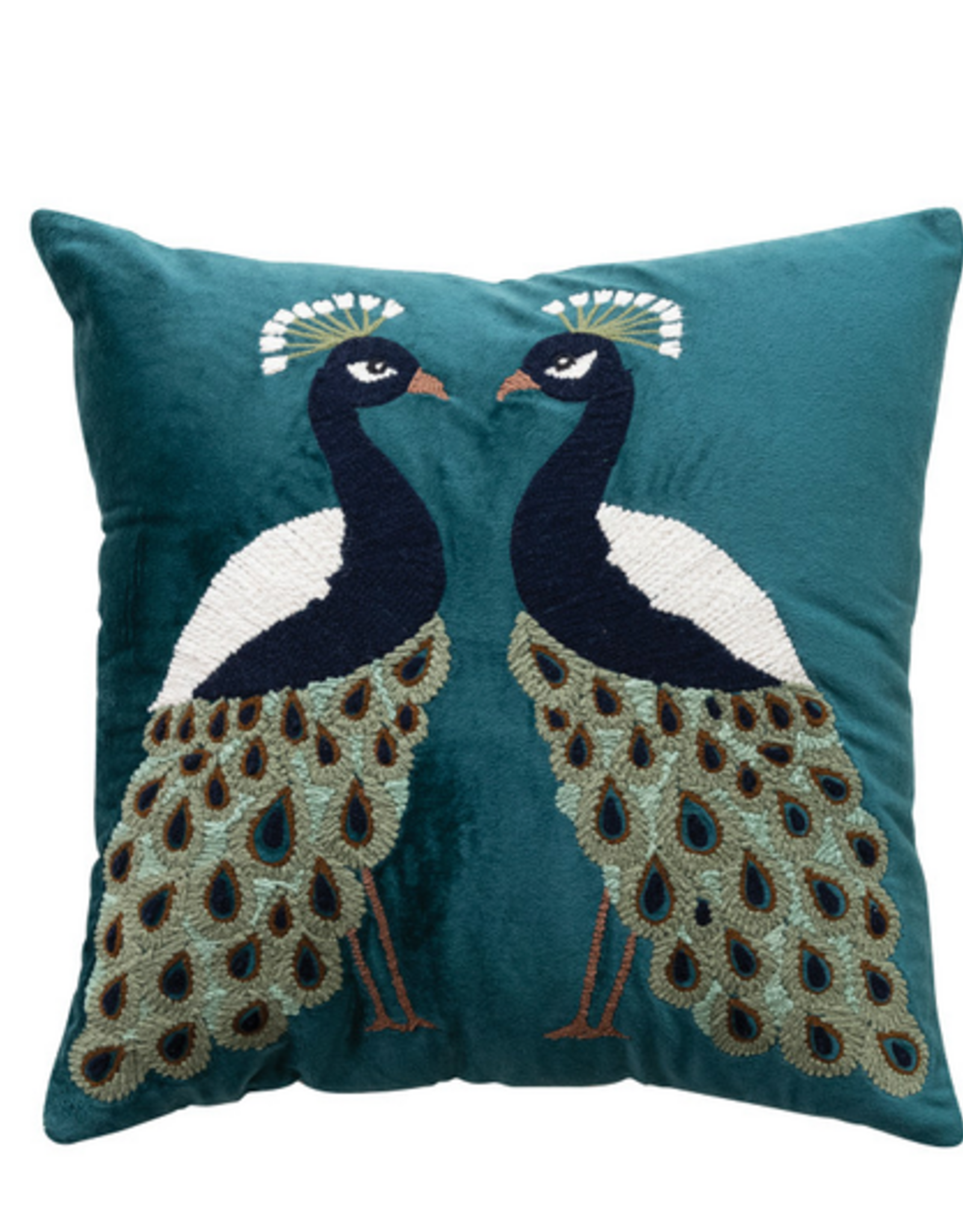 Embroidered Peacocks Velvet Pillow L18"