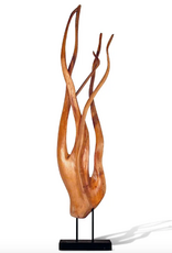 Teak Reach Sculpture on Stand H35"