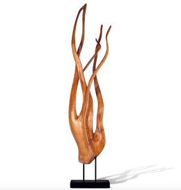 Teak Reach Sculpture on Stand H35"