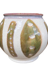 Hand Painted Green/Cream Stoneware Planter