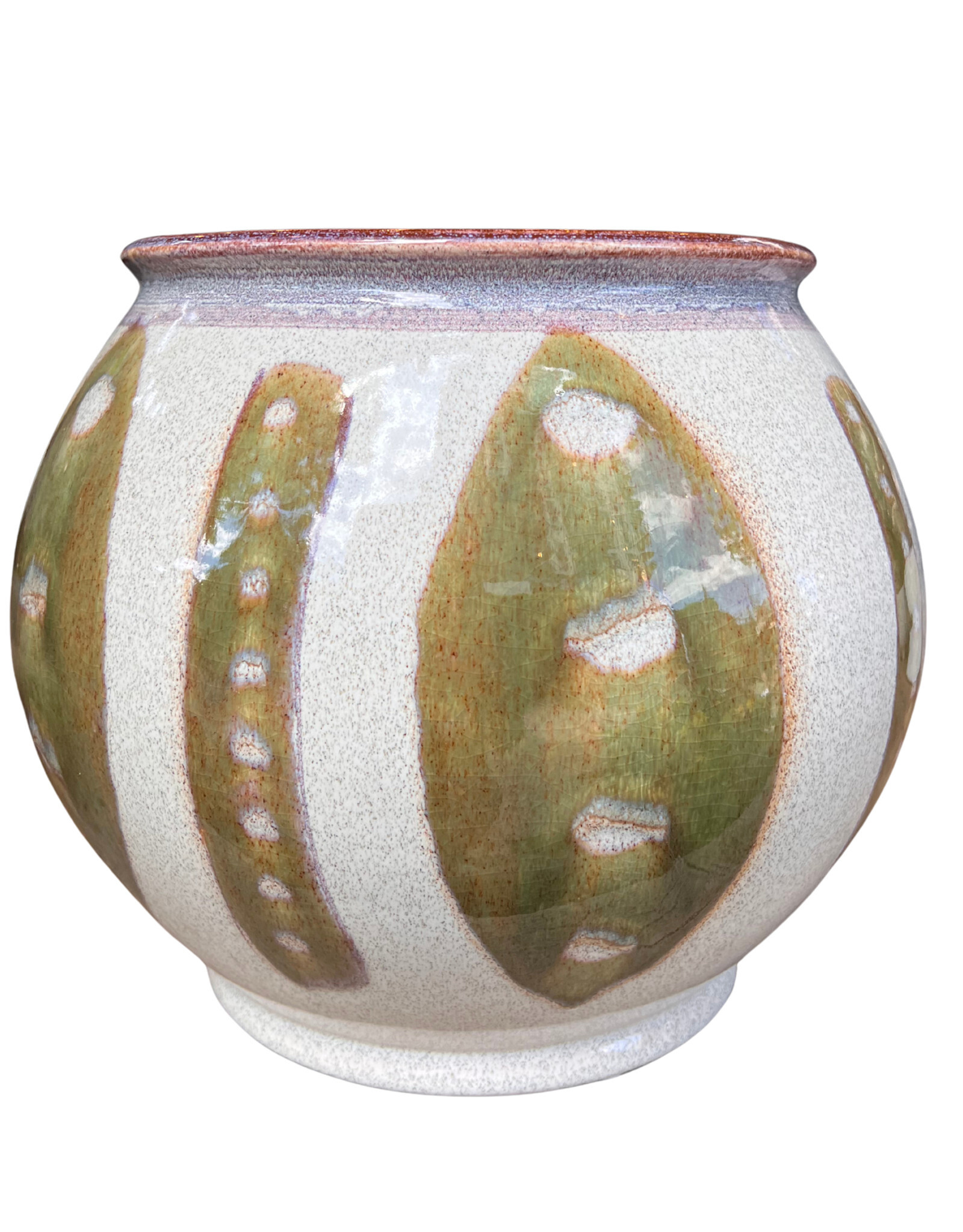 Hand Painted Green/Cream Stoneware Planter