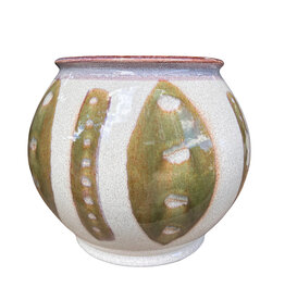 Hand Painted Green/Cream Stoneware Planter