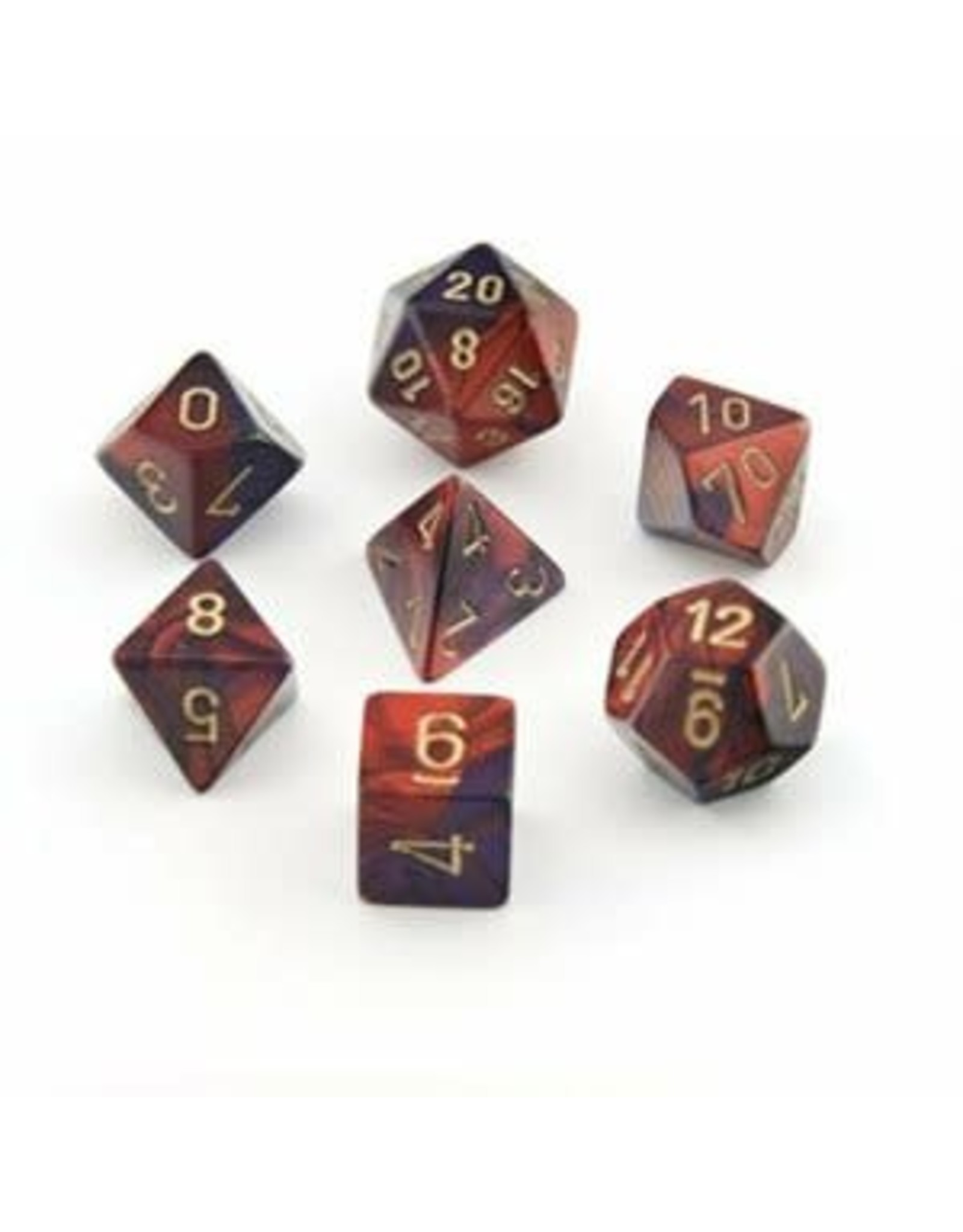 Gemini: Mini 7pc Polyhedral Purple- Red/Gold