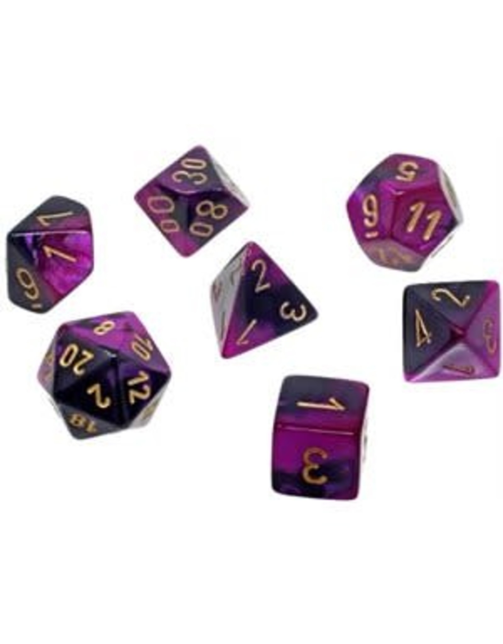 Gemini: Mini 7pc Polyhedral Black- Purple/Gold
