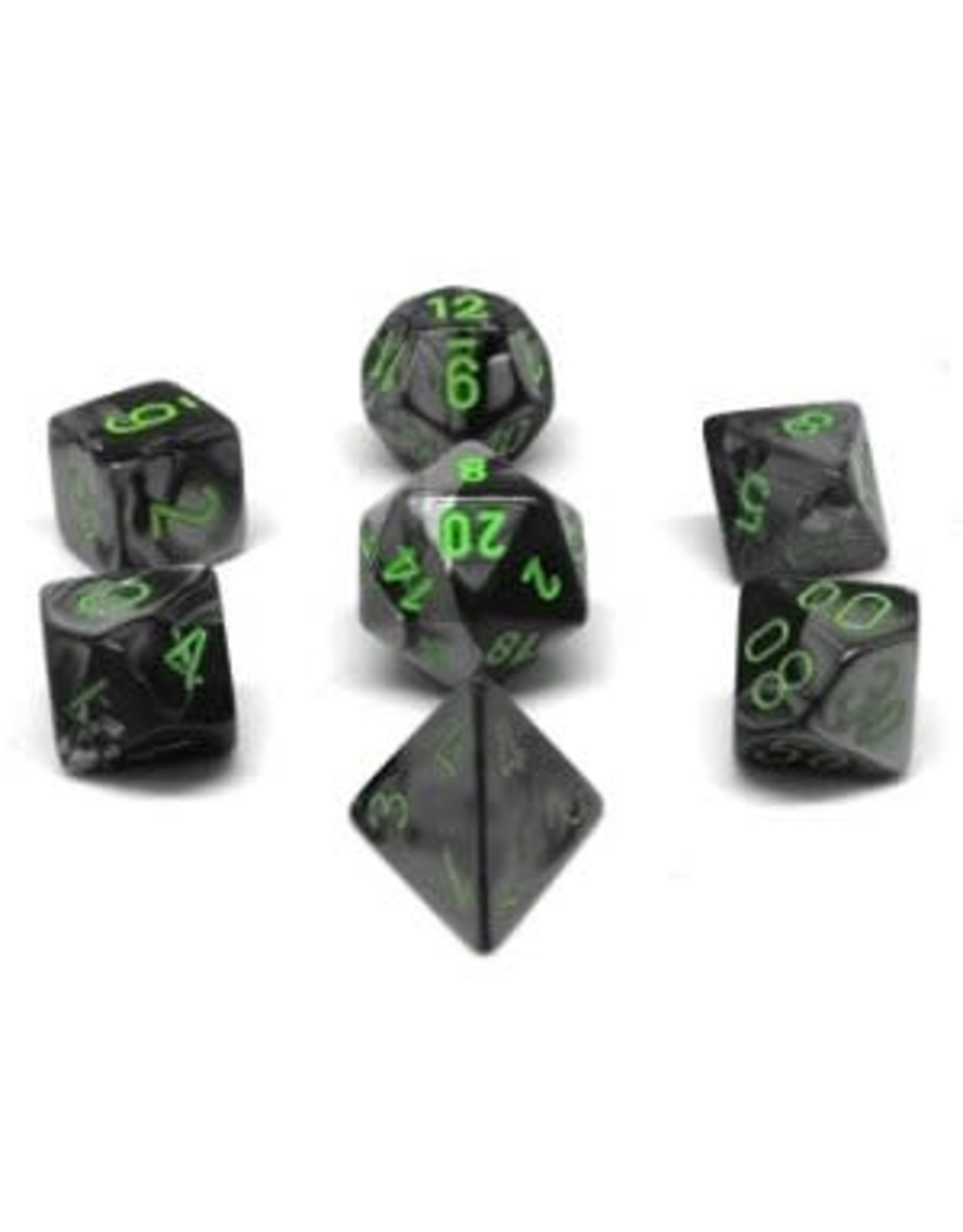 Gemini: Mini 7pc Polyhedral Black- Grey/Green