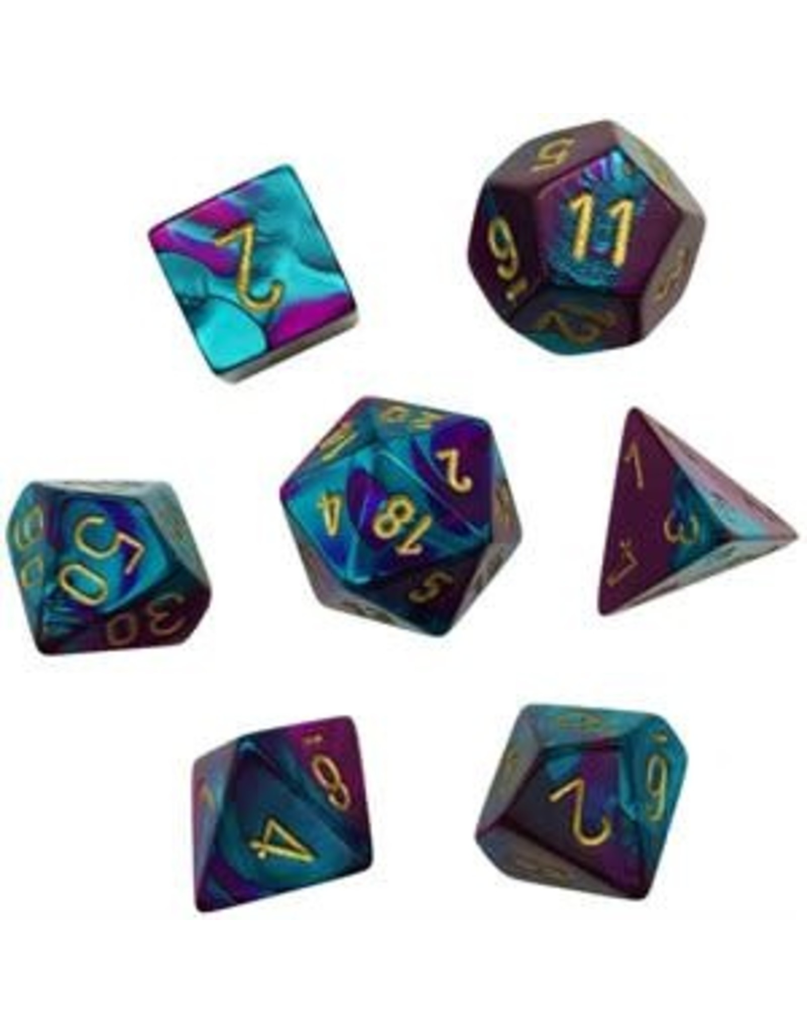 Gemini: Mini 7pc Polyhedral Purple- Teal/Gold