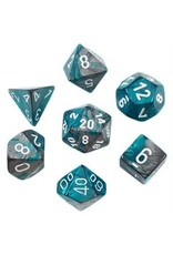 Gemini: Mini 7pc Polyhedral Steel- Teal/White