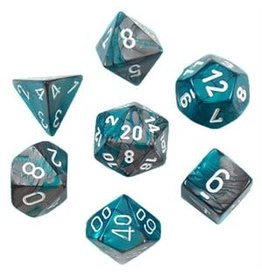 Gemini: Mini 7pc Polyhedral Steel- Teal/White