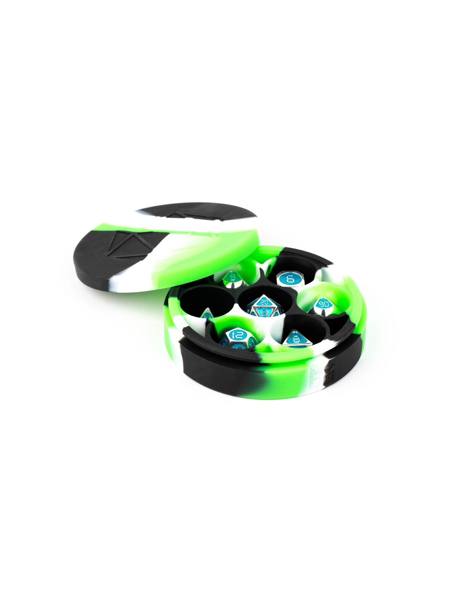 MDG Silicone 7 Dice Case Round Green/Black/White