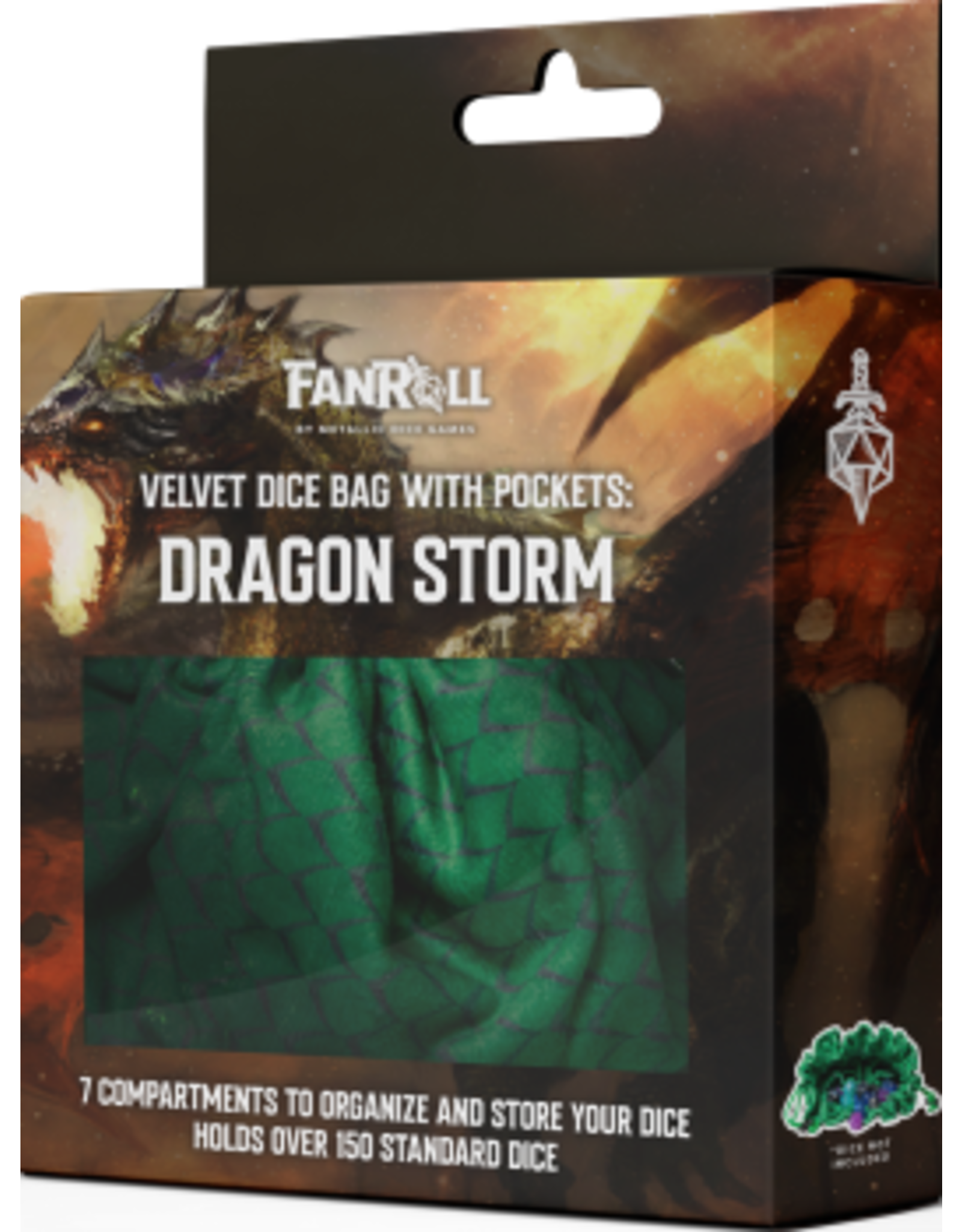 Fanroll Velvet Dice Bag Compartment Dragon Storm Green (20