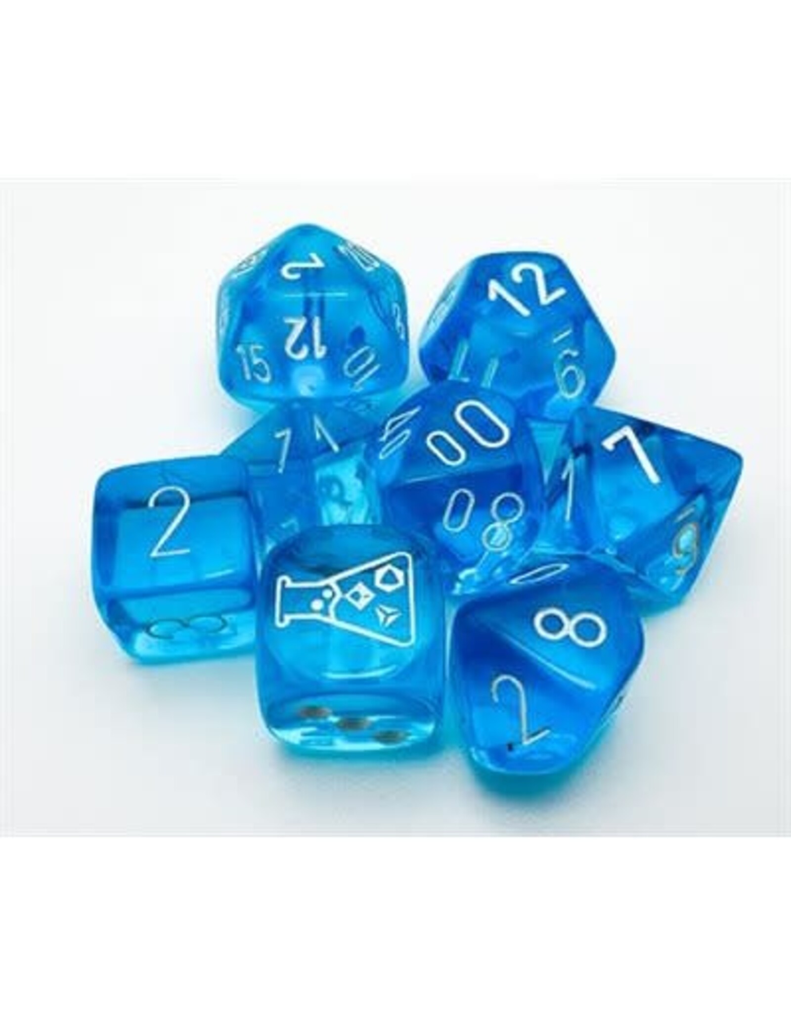 Chessex Lab Dice 7: Translucent: 7pc Tropical Blue/White (With Bonus Die)