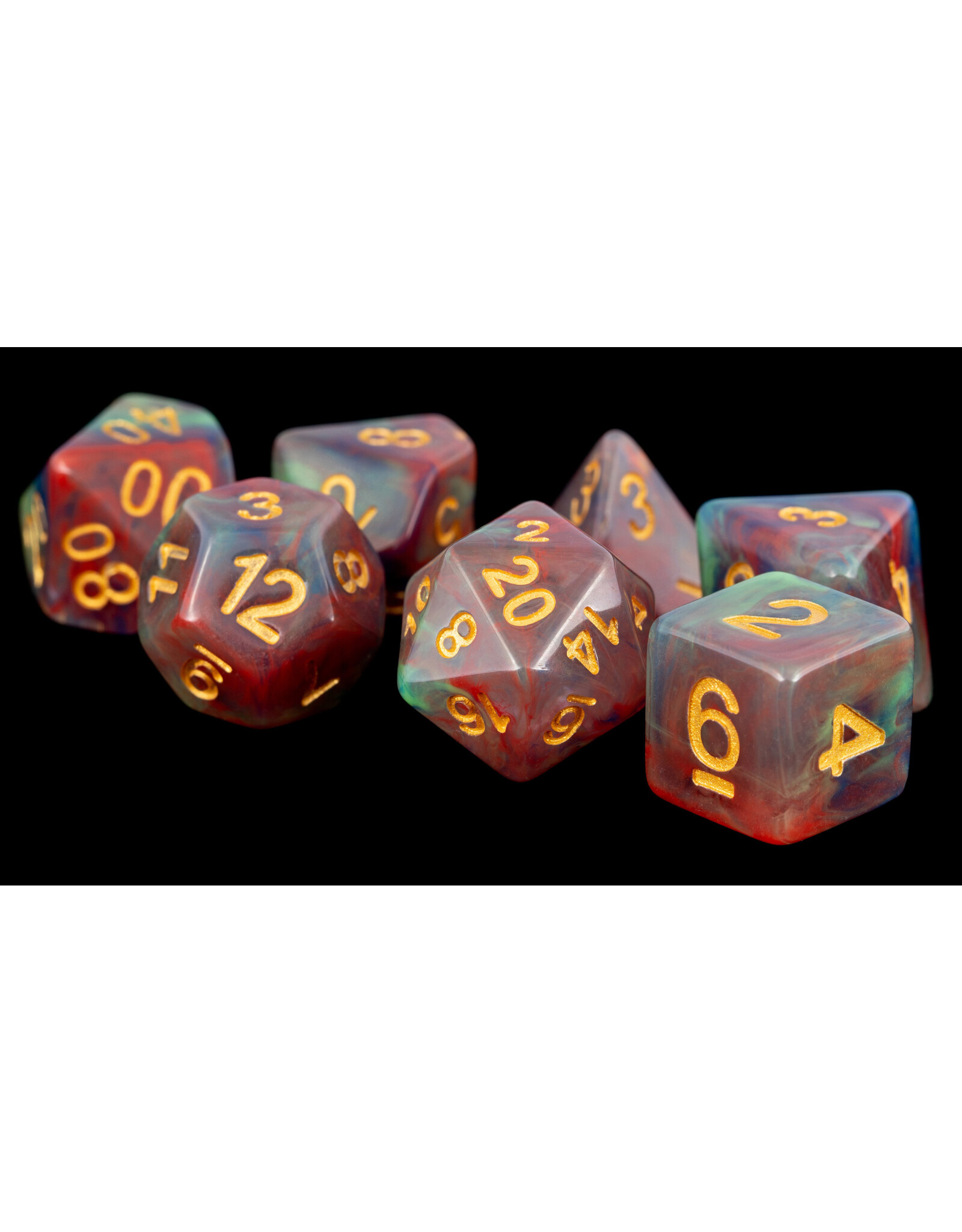 Fanroll Resin 7 Dice Set Red Pearl Swirl 16mm