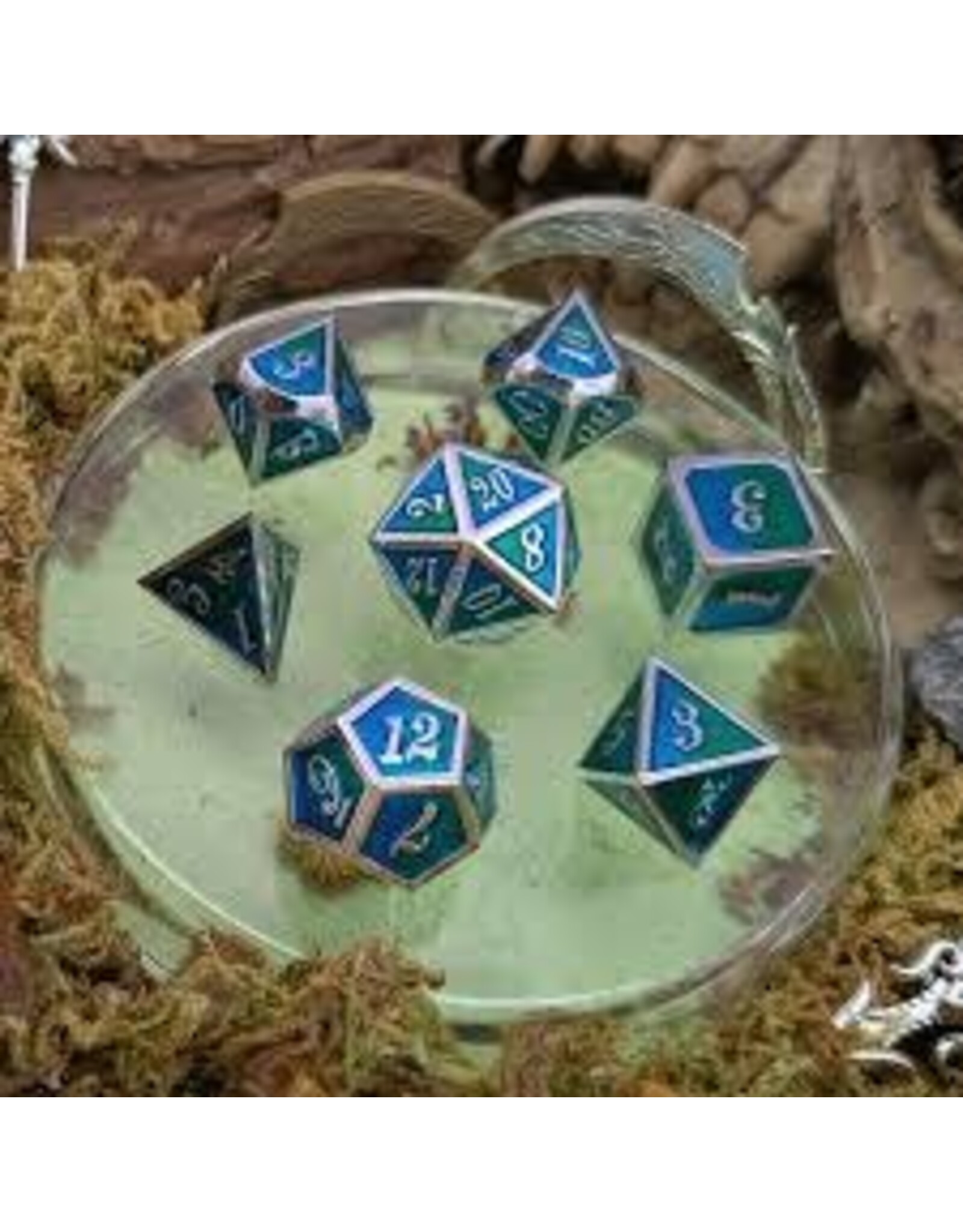 Mystery Dice Goblin Metal Dice Set - Dual Tone Green/Blue
