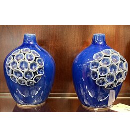 BLUE VASES, pr/flower embellished