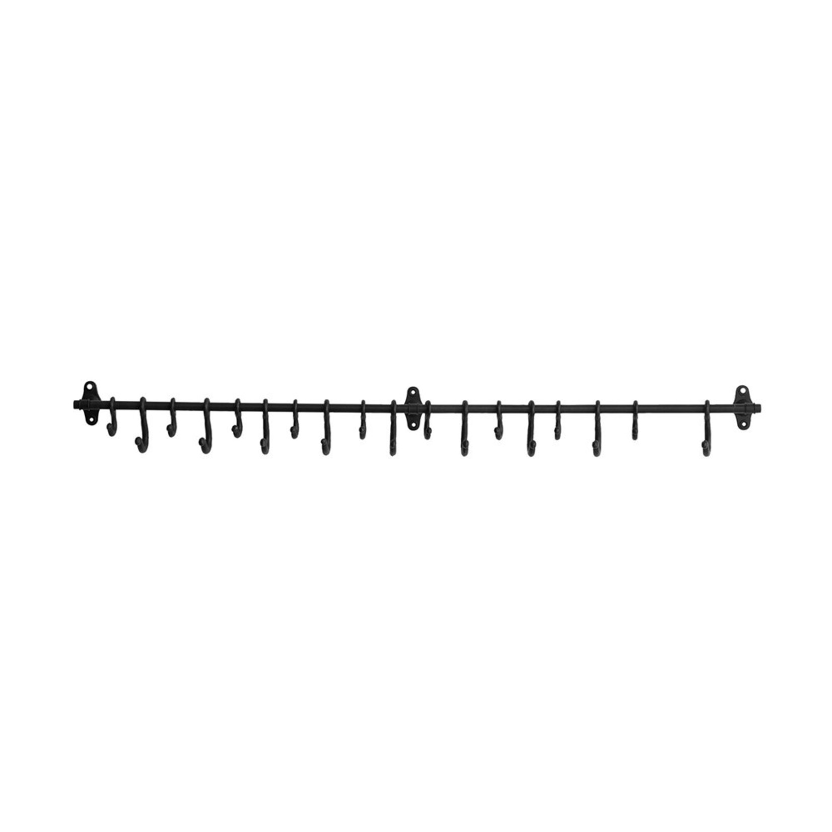 Forged Metal Wall Rod w/ 18 Hooks, Black