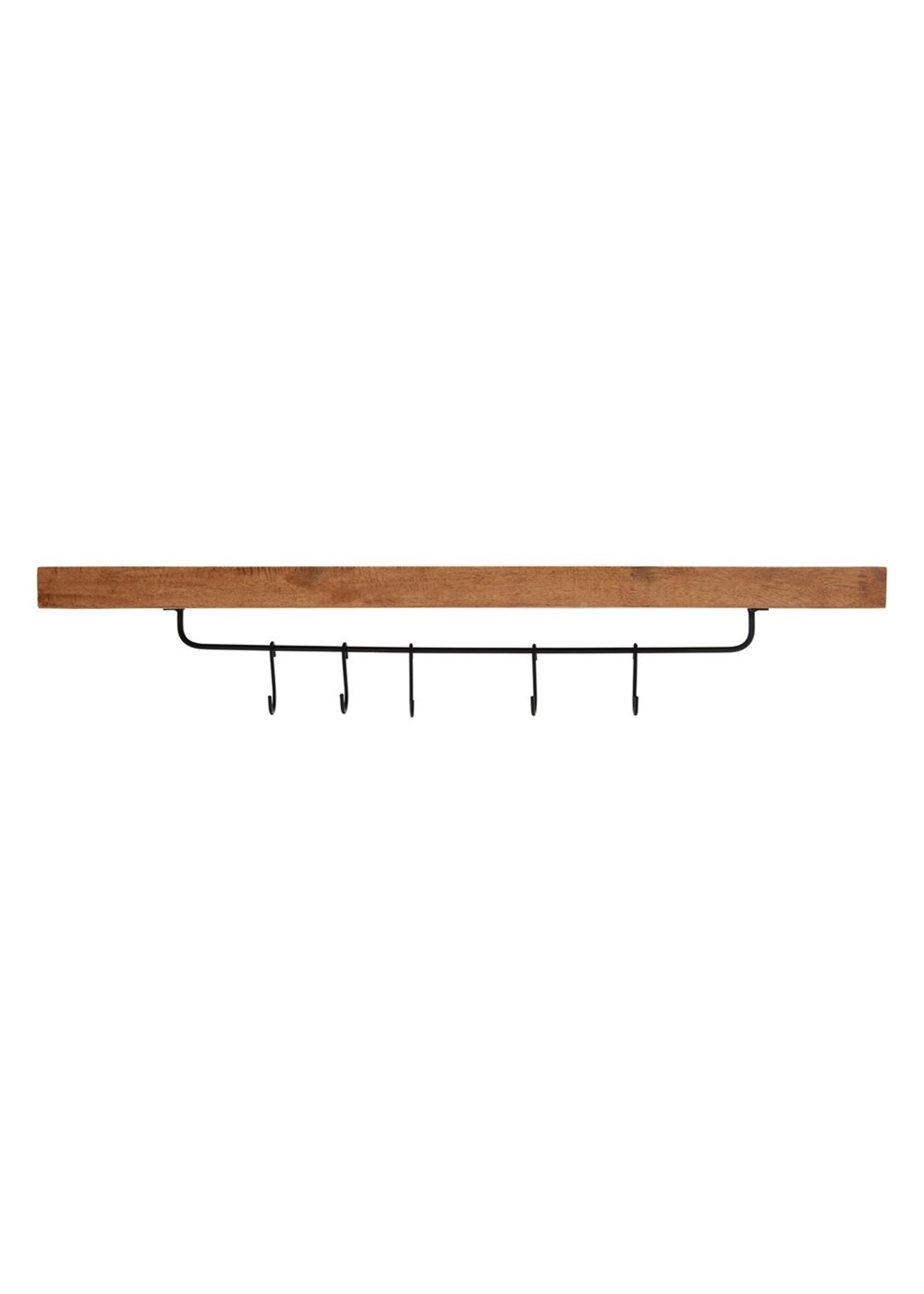 Wood Wall Shelf w/ Metal Rod & 5 S-Hooks